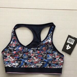 Fourlaps NWT Circuit Sports Bra Confetti Camo Blue Navy, size L MSRP$58
